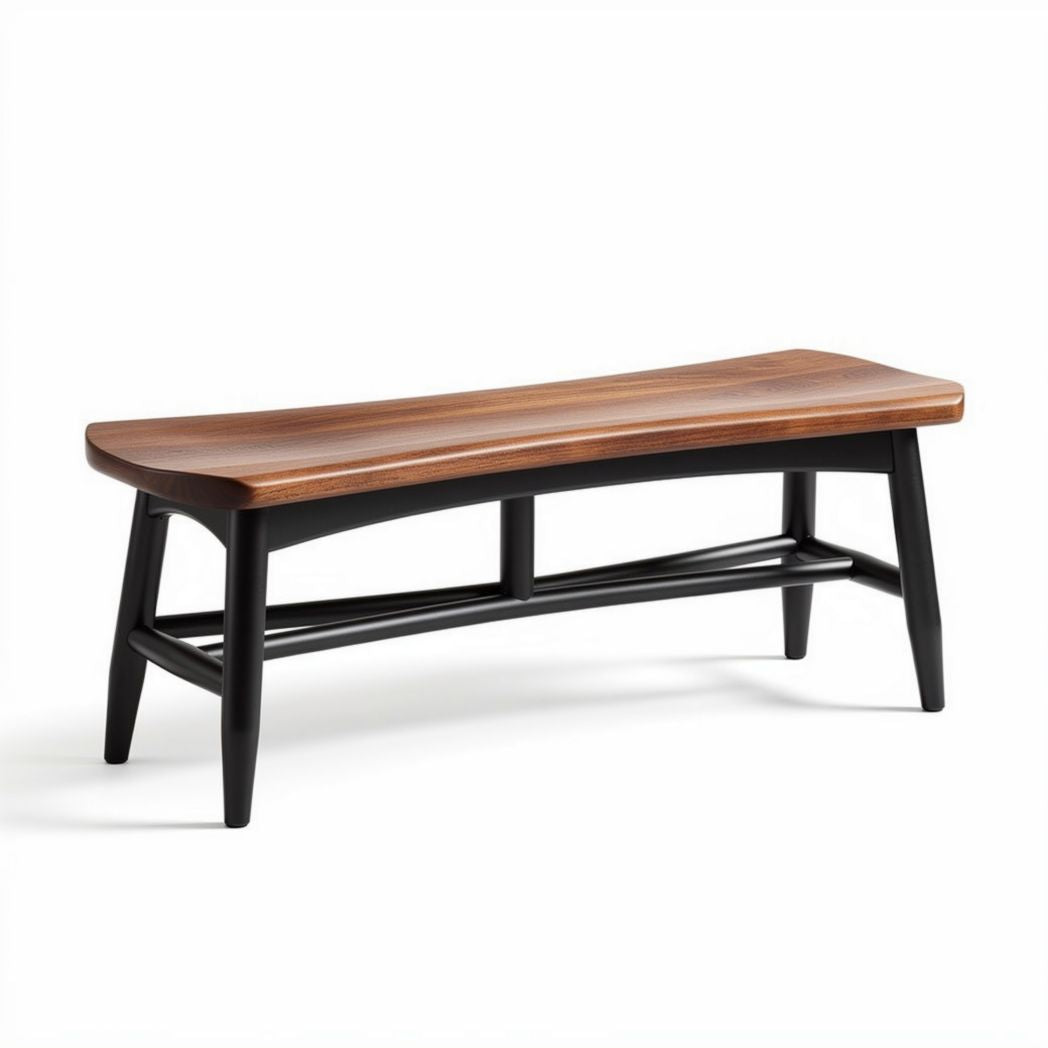 Wooden bench with black legs and natural finish top 40 x 100 x 35cm