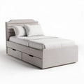 Upholstered twin bed frame with storage drawers in light gray fabric 190 x 100 x 90cm
