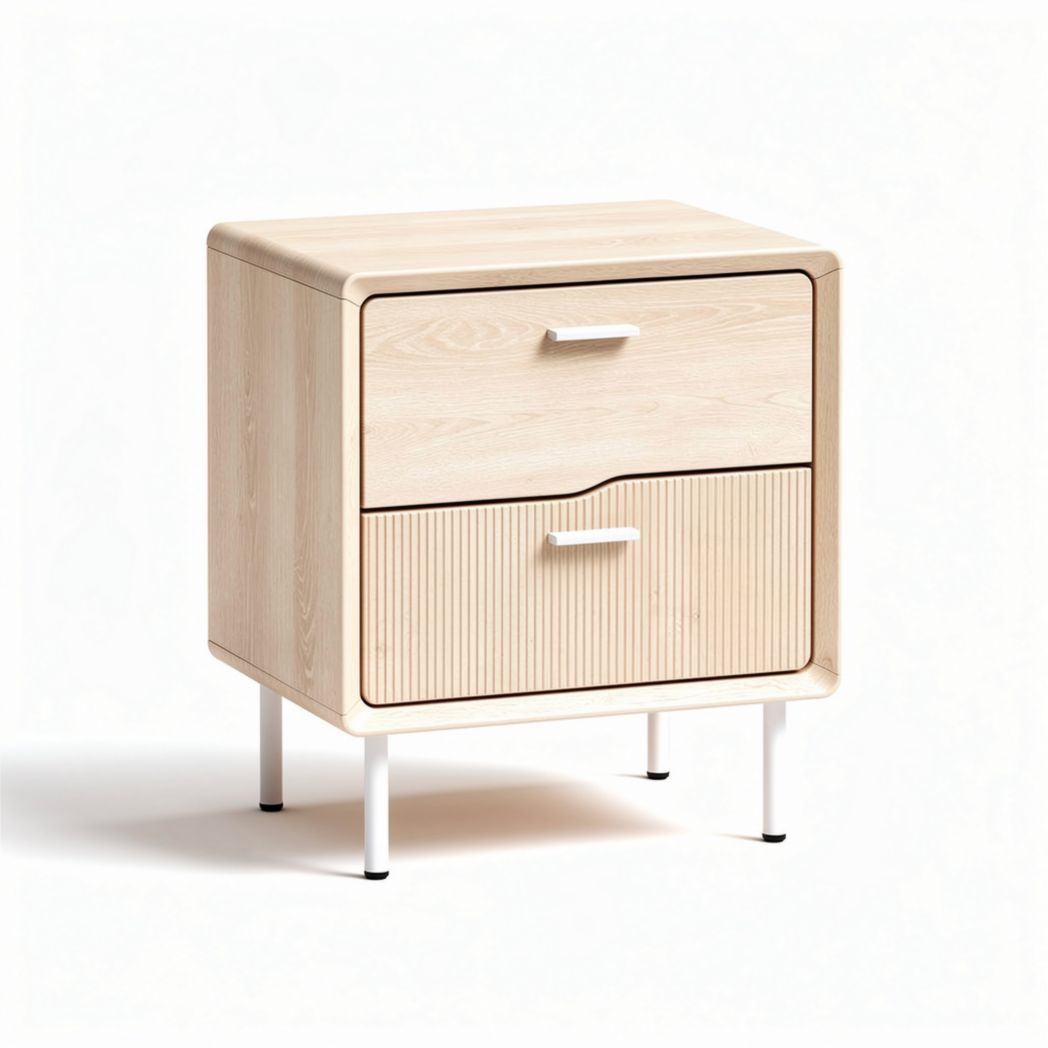 Wooden nightstand with two drawers in natural finish and modern design 50 x 40 x 40cm