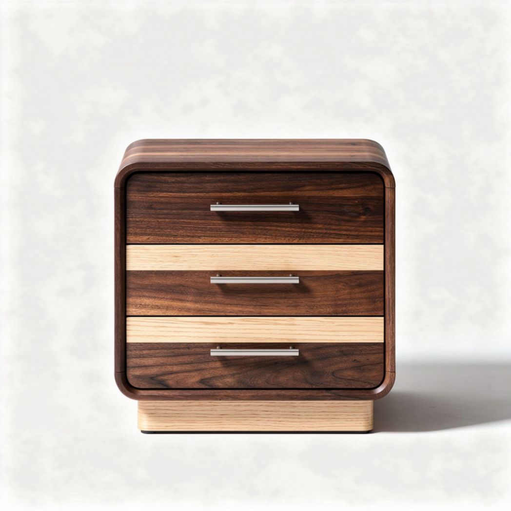 Wooden nightstand with three drawers in walnut and maple finish 45 x 40 x 50cm