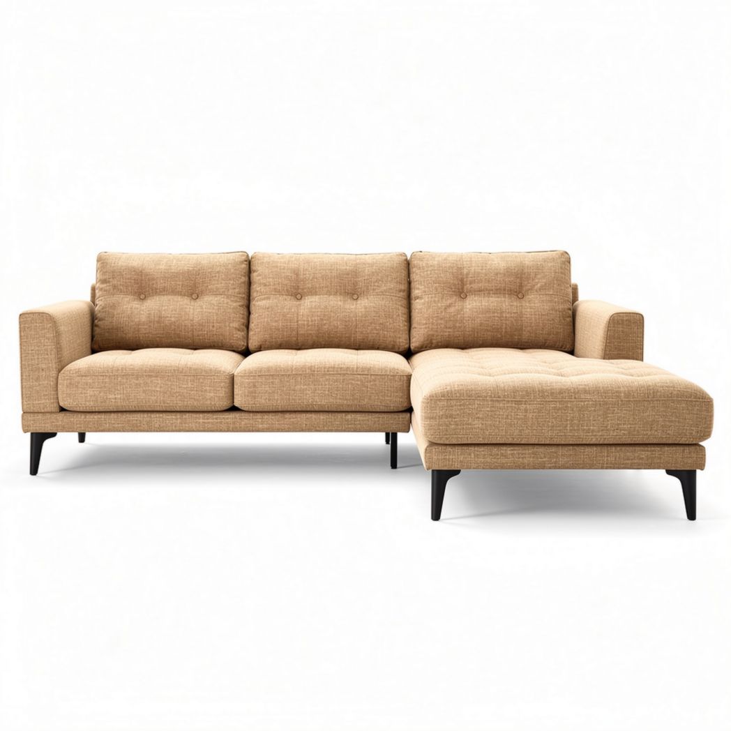 Fabric sectional sofa with chaise lounge in beige 220 x 90 x 85cm