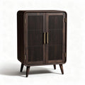 Wooden storage cabinet with slatted doors and tapered legs in dark brown 80 x 40 x 100cm
