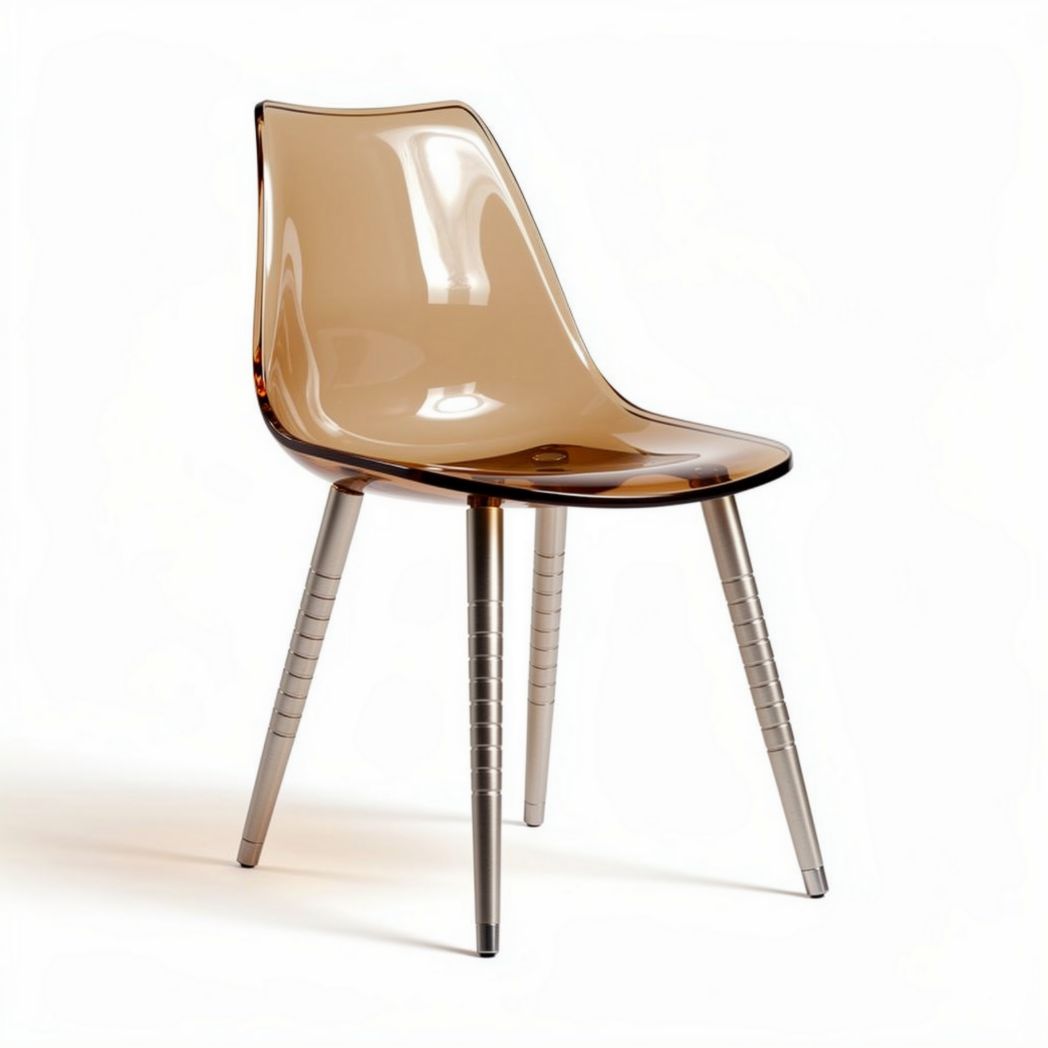 Transparent acrylic dining chair with metal legs in brown 45 x 45 x 85cm