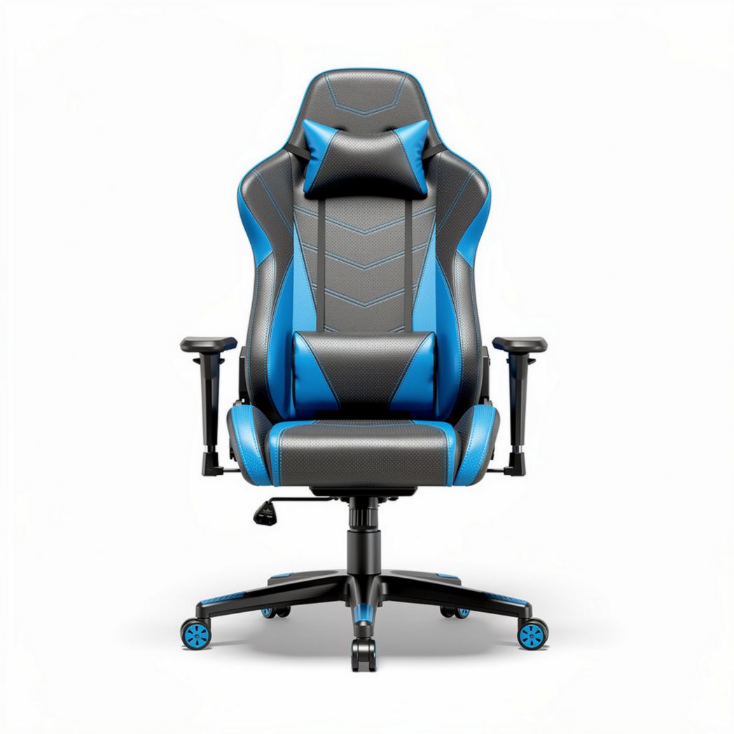 Racing style ergonomic gaming chair with adjustable armrests and lumbar support