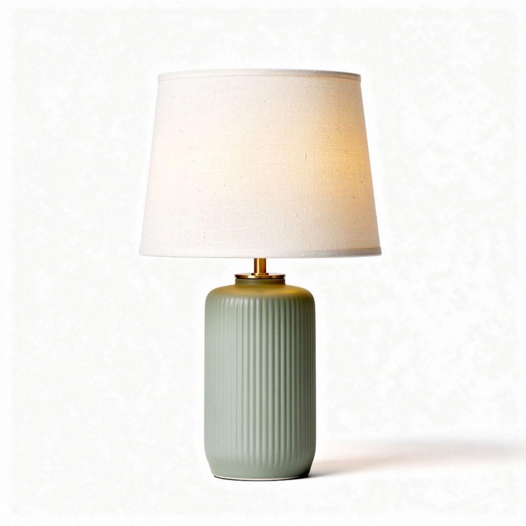 Green ceramic table lamp with white fabric shade 30 x 30 x 50cm