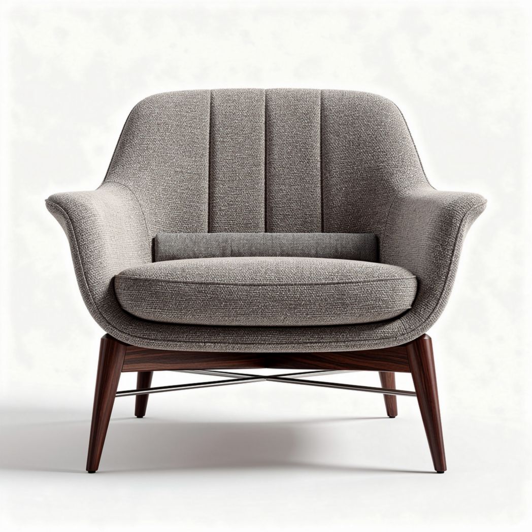 Upholstered accent chair in gray fabric with wooden legs 80 x 80 x 85cm