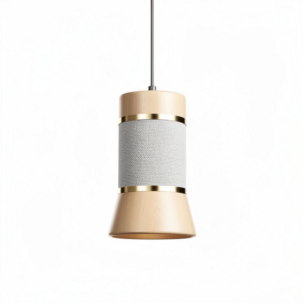 Wood and fabric pendant light fixture for modern home decor 20 x 20 x 30cm