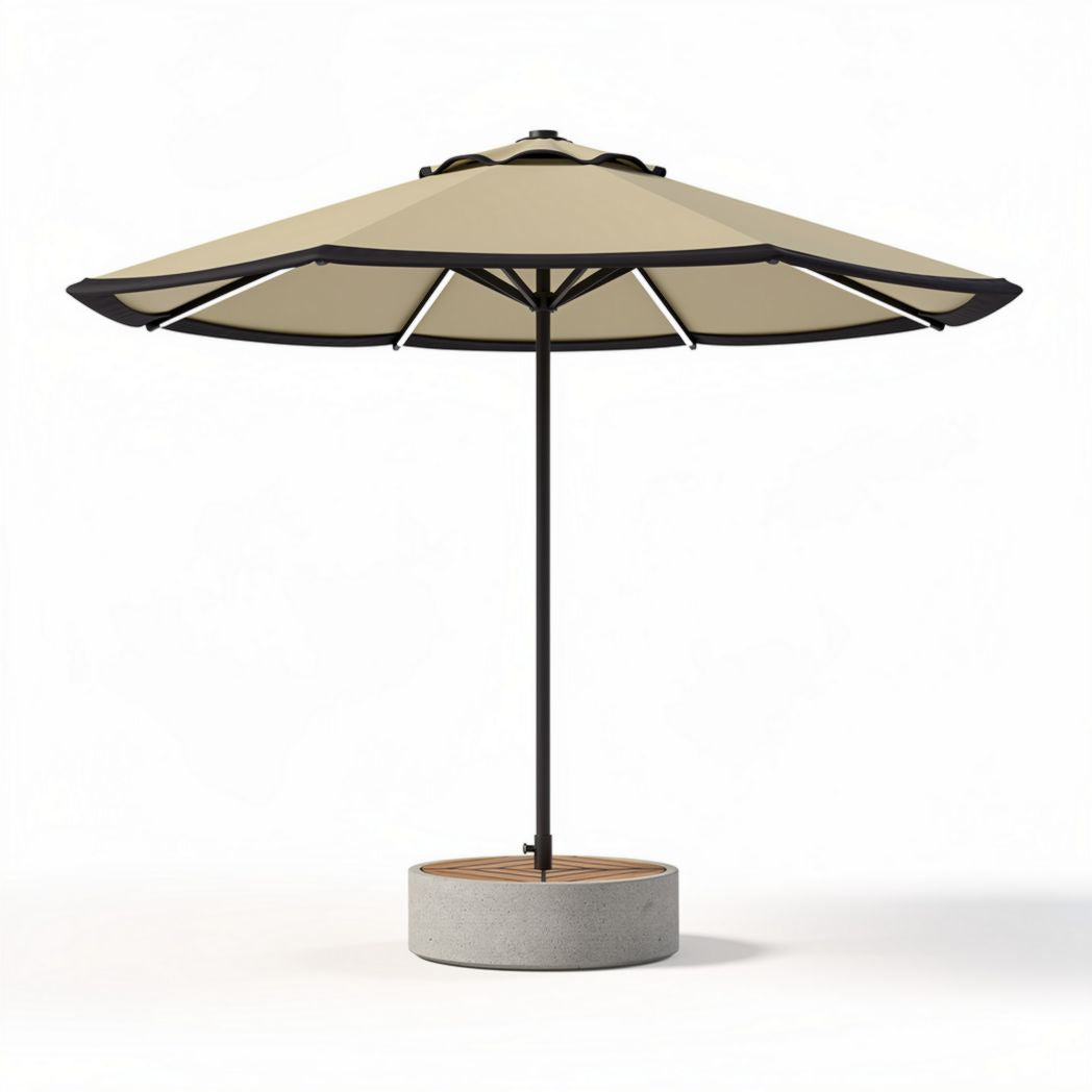 Cantilever outdoor umbrella with concrete base and beige canopy 10ft