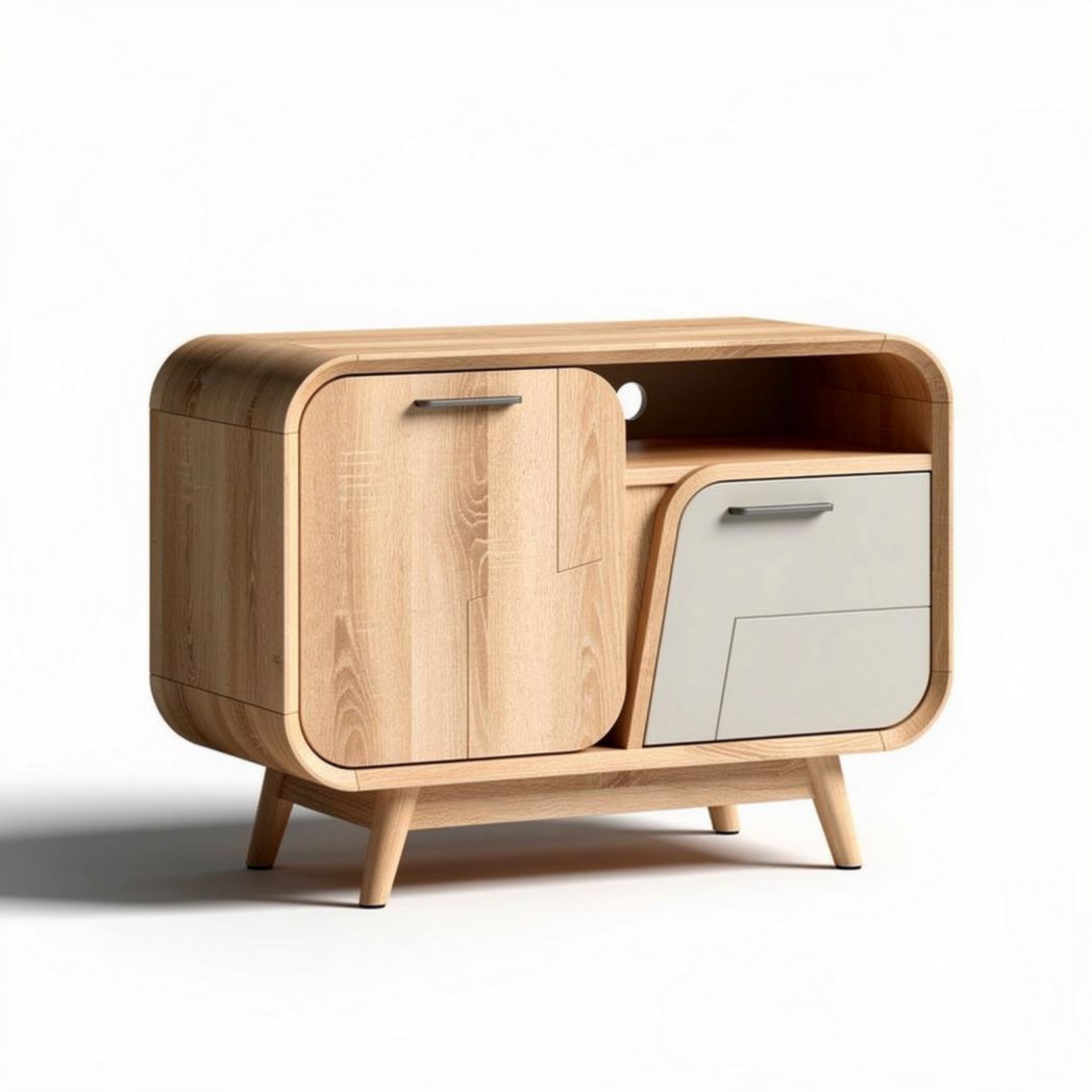 Wooden sideboard with storage drawers and open shelf 80 x 40 x 70cm