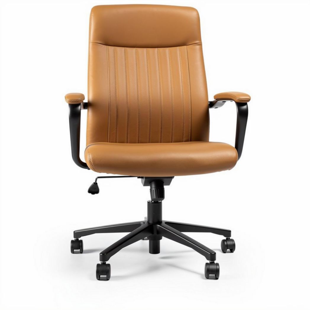 Brown leather office chair with adjustable height and ergonomic design 60 x 60 x 110cm