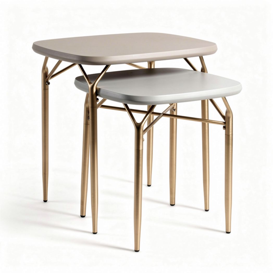 Nesting side tables with metal frame and smooth top in beige and white 60 x 40 x 50cm